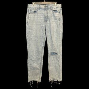 American Eagle Womens Mom Jeans High Rise Size 10 Acid Wash Distressed Raw Hem